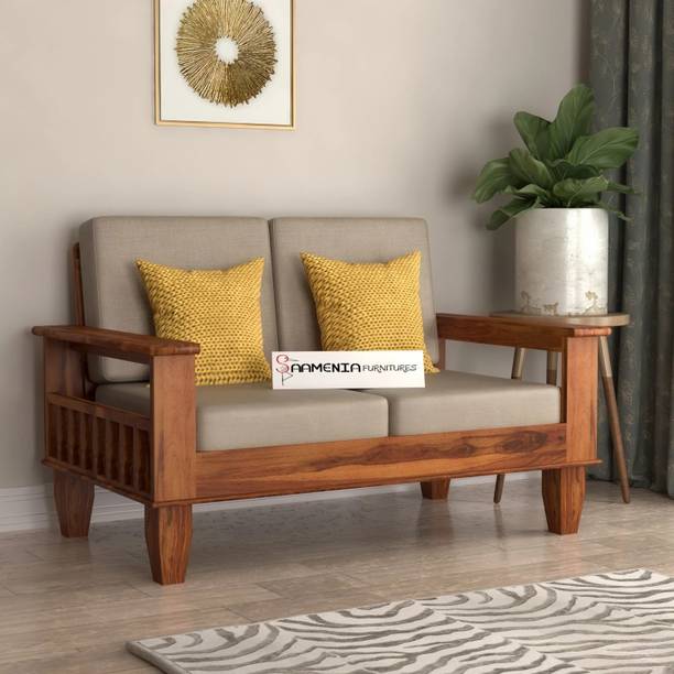 saamenia furnitures Solid Sheesham Wood Two Seater Sofa For Living Room , Office , Hotels , Cafe Fabric 2 Seater  Sofa