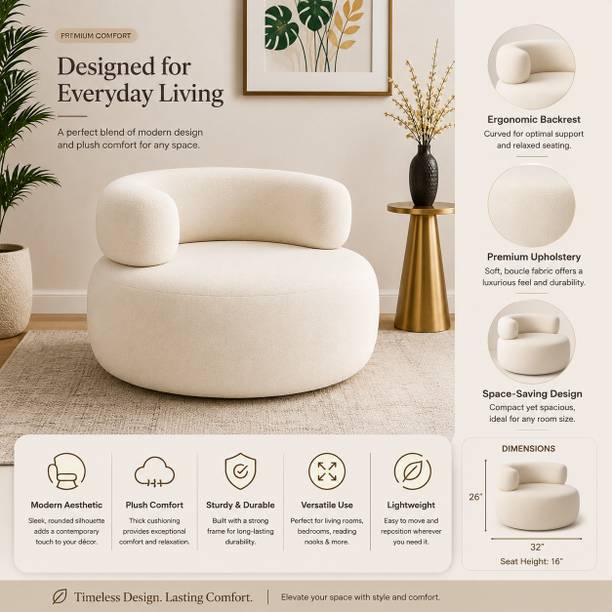 RGWOOD WHITE ROUND CHAIR Fabric 1 Seater Sofa