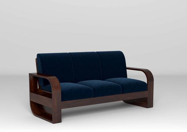 DIVESHIKA ART Sheesham Wood Three Seater Sofa With Round Leaf Style Arms & Side Pocket Storage Fabric 3 Seater  Sofa