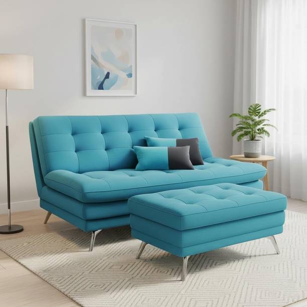 FURNY Supersoft 3-Seater Fabric Sofa Cum Bed with Ottoman Premium Extra 2 Cushion | Fabric 3 Seater  Sofa