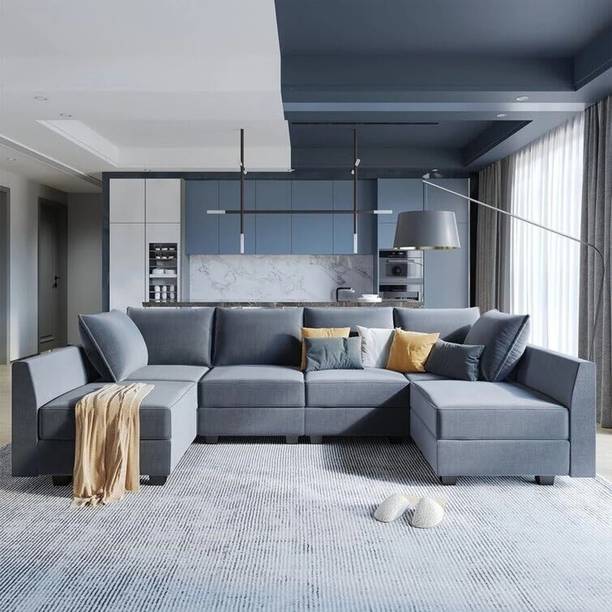 Torque Ethan 6 Seater U-Shape Fabric Sofa for Living Room, Bedroom, Office Furniture Fabric 6 Seater  Sofa