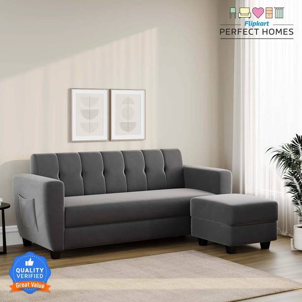 Flipkart Perfect Homes New Honoly with Ottoman Fabric 3 Seater  Sofa