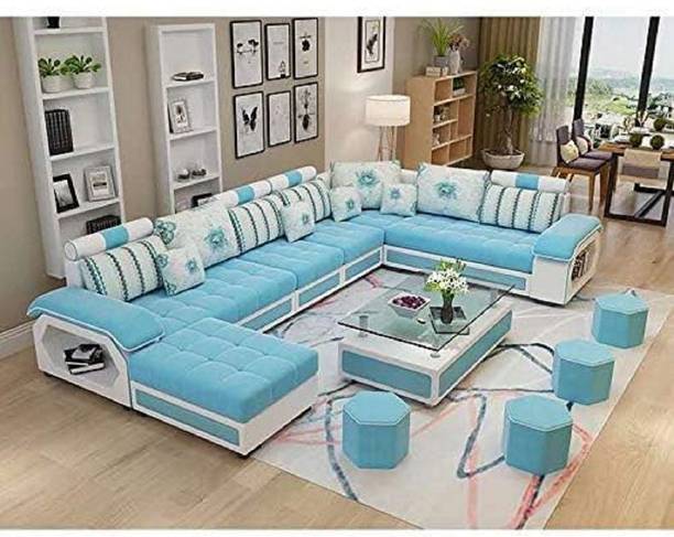 THE CEATSPOT Premium Quality U-Shaped Sectional Sofa with Ottoman for Living Room Velvet Fabric 9 Seater  Sofa