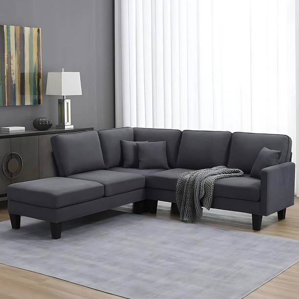 Groovecraft Alain Wooden 5 Seater Fabric L-Shaped Sectional Sofa for Living Room Fabric 6 Seater  Sofa