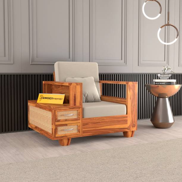 saamenia furnitures Solid Wood Cane 1 Seater Sofa – Classic Design, Comfortable Living Room Seating Fabric 1 Seater  Sofa