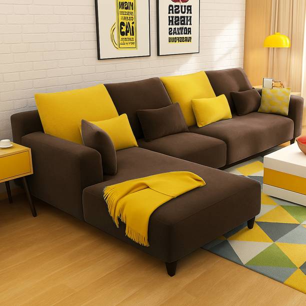 FURNY Mintora 6 Seater Fabric LHS L Shape Sofa Set for Living Room Fabric 6 Seater Sofa