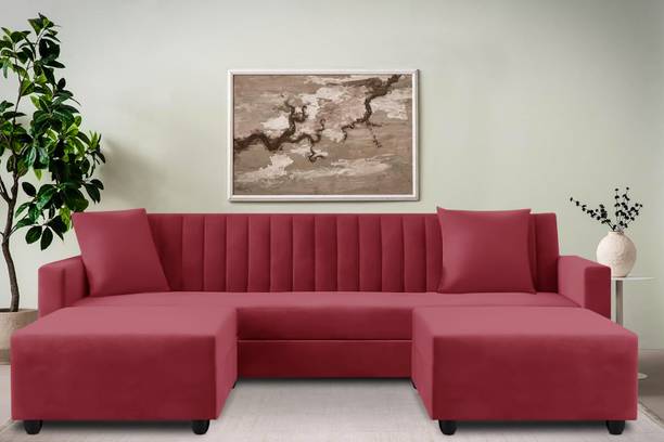 Dr Smith Premium L-Shape Fabric Sofa Set with Two Lounger | Modern Channel-Tufted Design Fabric 5 Seater Sofa