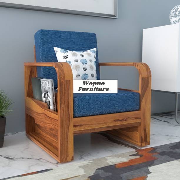 Wopno Furniture Sheesham Wooden 1 Seater Sofa set for living Room | Wooden Sofa Fabric 1 Seater Sofa