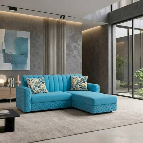 WAKESURE Premium Quality L Shape RHS Velvet Fabric 5 Seater Sofa