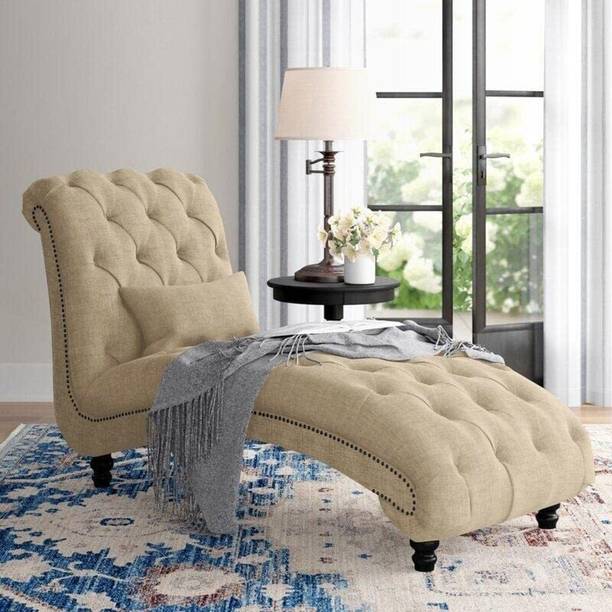 India wood mart Chaise Lounge,Diwan Chaise Couch Sofa Wooden Legs WHITE Leatherette 3 Seater  Sofa