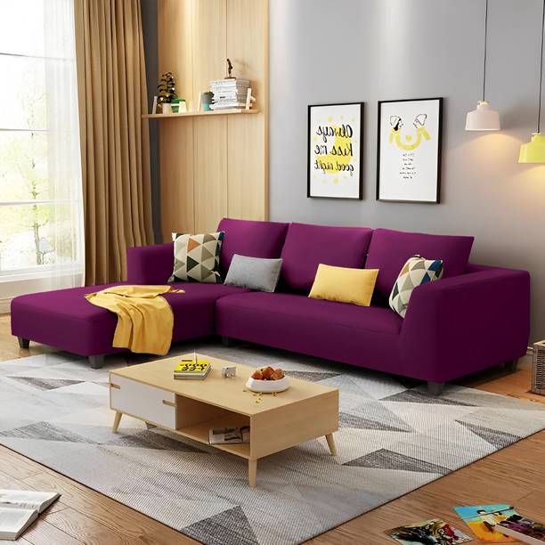 MintCasa Minta 4 Seater L Shape Right Facing Soft Cushion Wooden Frame Sofa Pre-assembled Fabric 4 Seater Sofa