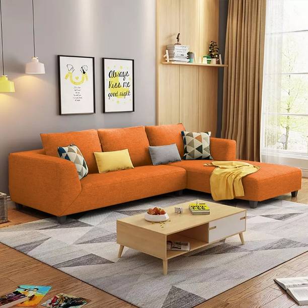 MintCasa Minta 4 Seater L Shape Left Facing Soft Cushion Wooden Frame Sofa Pre-assembled Fabric 4 Seater Sofa