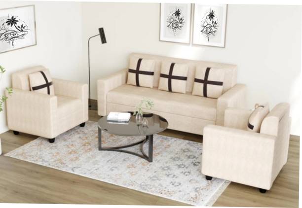 TOPART Wooden Fabric 5 Seater Sofa Set for Living Room Bedroom hotel office Beige Fabric 5 Seater  Sofa