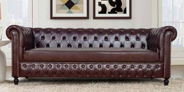 Klenta Home Decor Leatherette Chesterfield Three Seater Button Tufted Sofa For Living Room || Leatherette 3 Seater  Sofa