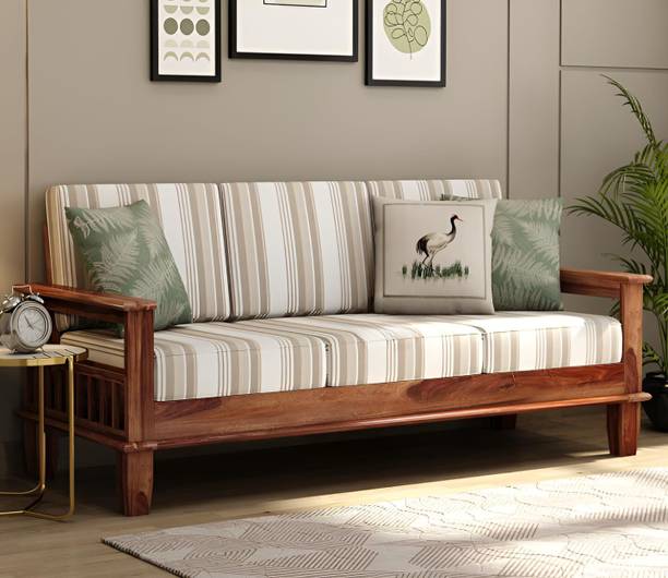 RaskWood RASKWOOD 3 SEATER WOODEN SOFA Home Furniture Living Room Fabric 3 Seater  Sofa