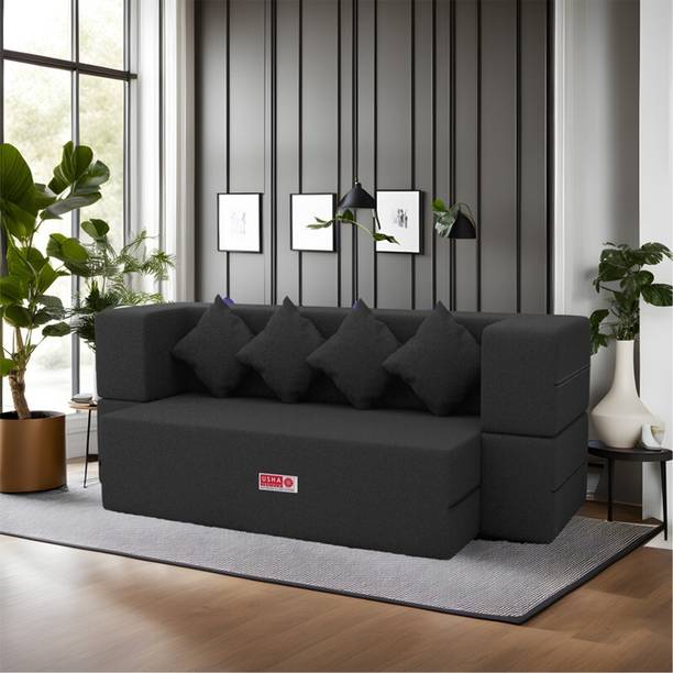 USHA SHRIRAM 78x36x14 inch Jute Fabric with Cushions: 1 Year Warranty Fabric 4 Seater  Sofa