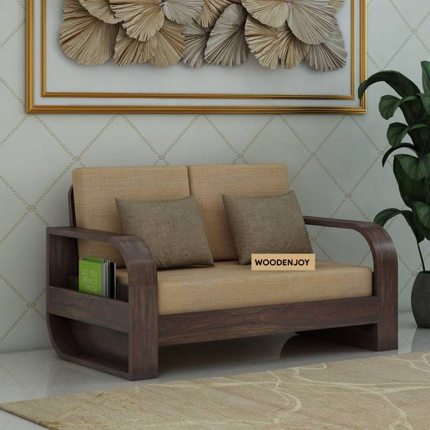 WOODENJOY Sheesham Wood 2 Seater Sofa With Side Pocket Storage For Home Solid Wood 2 Seater  Sofa