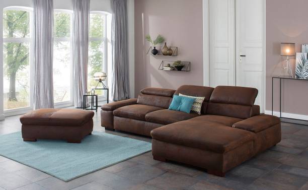 fabrique Impressa L Shape LHS Velvet Fabric 5 Seater  Sofa