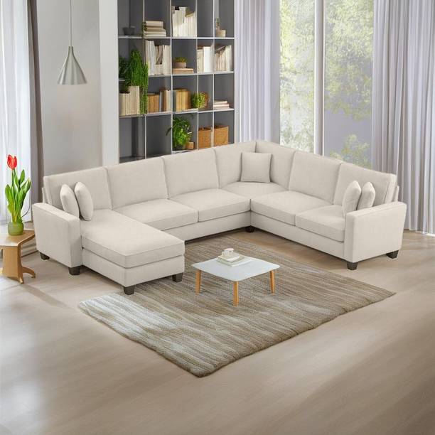 Torque Moscow 7 Seater U Shape Fabric Sofa For Living Room - (LHS, Beige) Fabric 7 Seater  Sofa