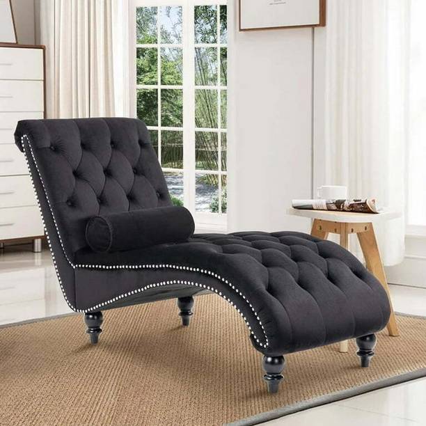 Soul Light Art Wooden Chaise Lounge Diwan Chaise Couch Sofa Wood Legs Black I Leatherrate Half-leather 1 Seater  Sofa
