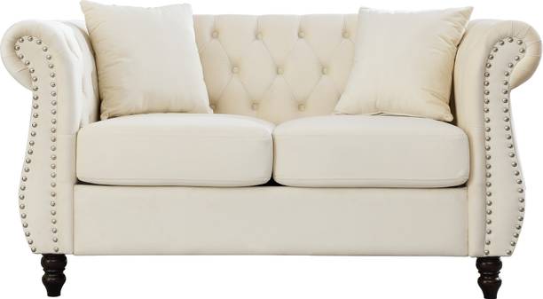 Soul Light Art Wooden Chesterfield Beige Sofa Couch for Living Room,Bedroom,Office,Apartment. Half-leather 2 Seater Sofa
