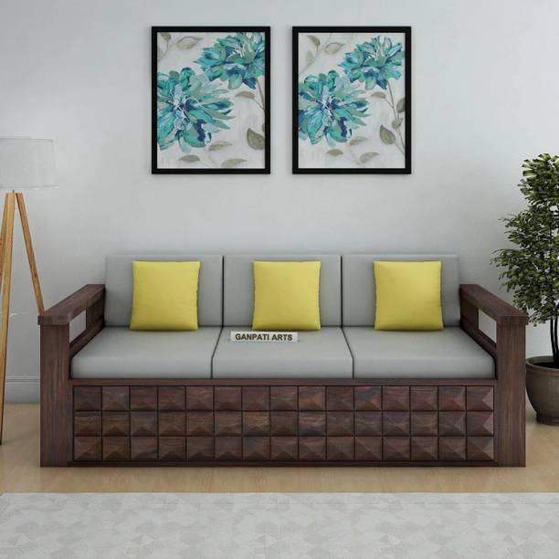 Ganpati Arts Sheesham Wood Diamond 3Seater Sofa with Side Pocket For Living Room/Bed Room Fabric 3 Seater  Sofa