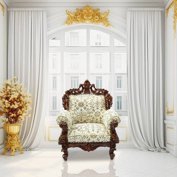 Woodzone Handicrafts Solid wood sofa (Pure Teak (Sagun) in carving design Filling Material- Foam Fabric 1 Seater  Sofa