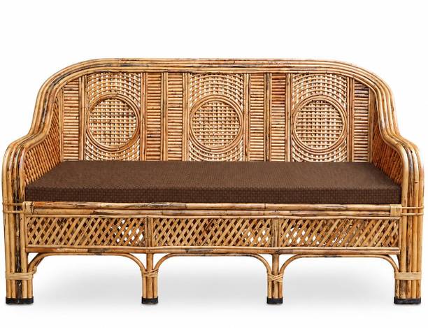 Avika Premium Bamboo Cane Sofa Cum Couch 3 Seater with Cushion for Home Solid Wood 3 Seater  Sofa