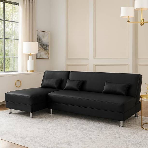 FURNY Joybird 5 Seater LHS L Shape Sofa Cum Bed Set | Leatherette Upholstery Fabric 5 Seater  Sofa