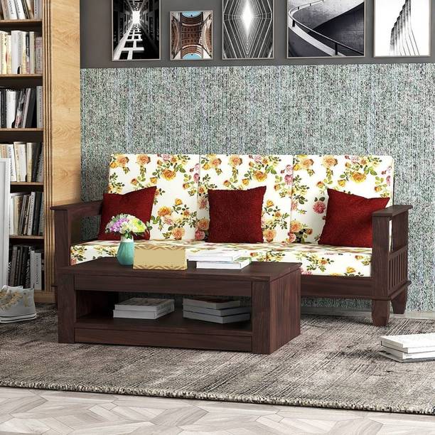 Douceur Furnitures Solid Wood Sheesham Wood Three Seater Sofa For Living, Waiting Room/ Office Fabric 3 Seater  Sofa