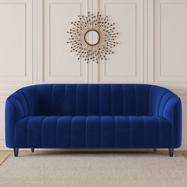CARLTON LONDON Amelia Tufted Back Three Seater Blue Color Fabric 3 Seater  Sofa