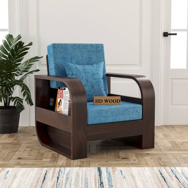 HDWOOD COMFY Solid Sheesham Wood One Seater Sofa With Round Arms & Pocket Storage || Fabric 1 Seater  Sofa