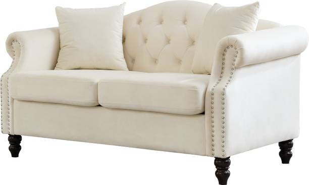 India wood mart Wooden Chesterfield White Couch for Living Room,Bedroom,Office,Apartment Half-leather 2 Seater  Sofa