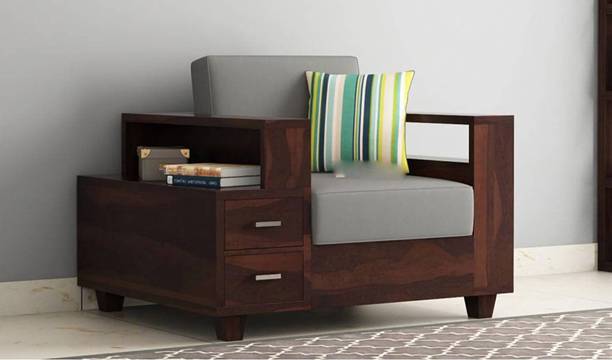 DIVESHIKA ART Sheesham Wood One Seater Sofa Sectional With Two Storage Drawer For Living Room| Fabric 1 Seater  Sofa