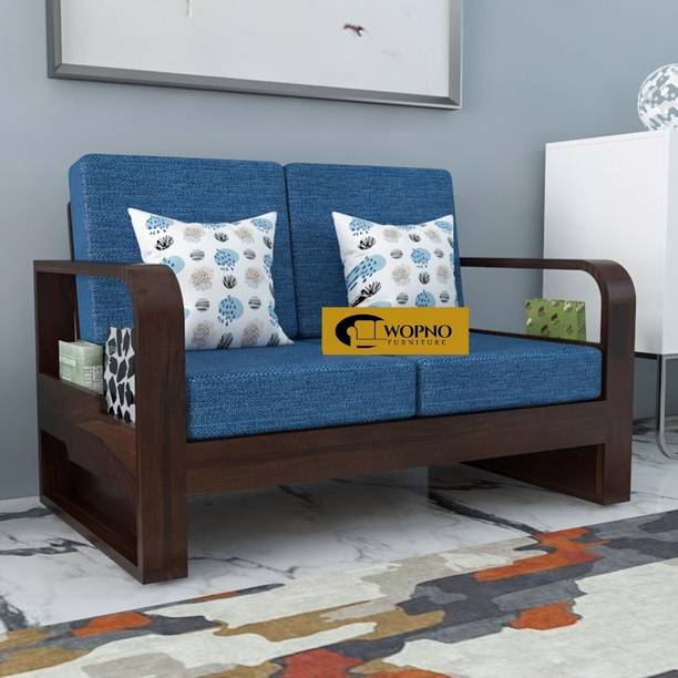 Wopno Furniture Sheesham Wooden 2 Seater Sofa set for living Room | Wooden Sofa Fabric 2 Seater Sofa