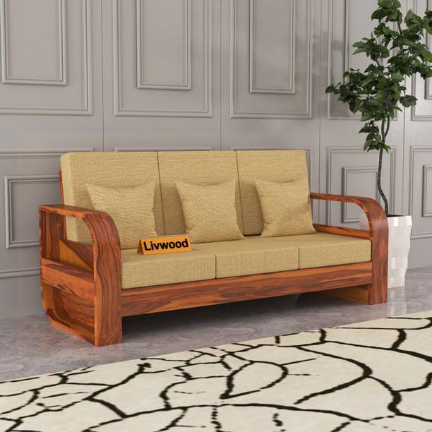 LIVWOOD 3 seater sofa for home office sofa 3 seater wooden sofa 3 seater diwan 3 seater Fabric 3 Seater  Sofa