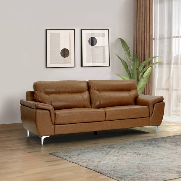 Home wood Royaloak Miami American Leatherette 3 Seater Sofa| Tan Color S Leather 3 Seater  Sofa