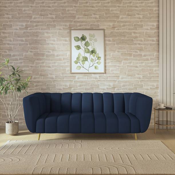 Wakeup India Mushy Premium Fabric Sofa Pocket Spring Cushion Metal Leg with Golden Polish Leg Fabric 3 Seater  Sofa