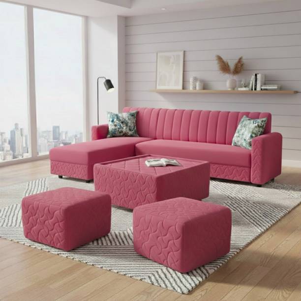 WAKESURE Premium Quality L Shape LHS Velvet Fabric 6 Seater  Sofa