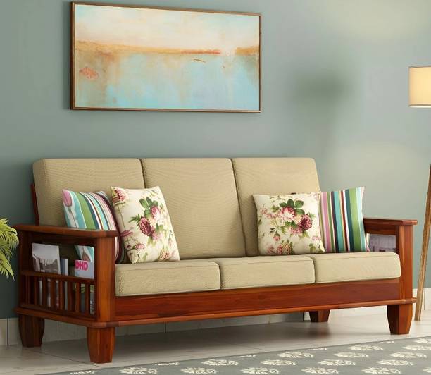 Dholamaru Solid Sheesham Wood Three Seater Pocket Sofa For Living Room/ Office || Fabric 3 Seater Sofa