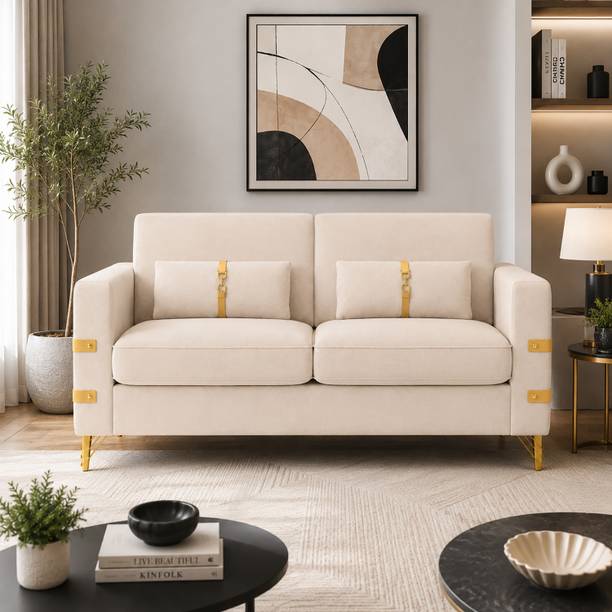 CARLTON LONDON Bingo Two Seater Sofa Beige Colour Fabric 2 Seater  Sofa