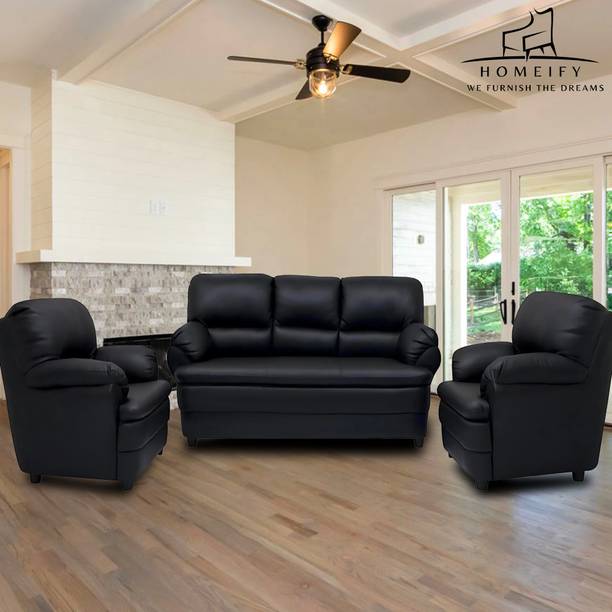 Homeify Noah Ivy Leatherette 3-1-1 Five Seater Sofa Set For Living Room Leather 5 Seater  Sofa