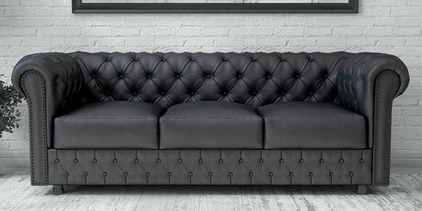 Klenta Home Decor Leatherette Chesterfield Three Seater Button Tufted Sofa For Living Room || Leatherette 3 Seater  Sofa