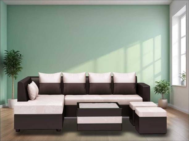 WC White Cedar sofa set L Shape 5 seater with centre table and 2 puffy Solid Wood 5 Seater  Sofa