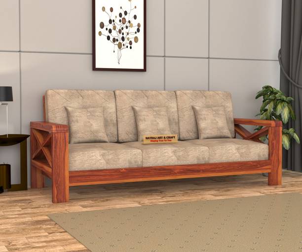 NATRAJ ART & CRAFT Sheesham Solid Wood 3 Seater Sofa for Living Room Home & Office | Sofa Set Fabric 3 Seater  Sofa