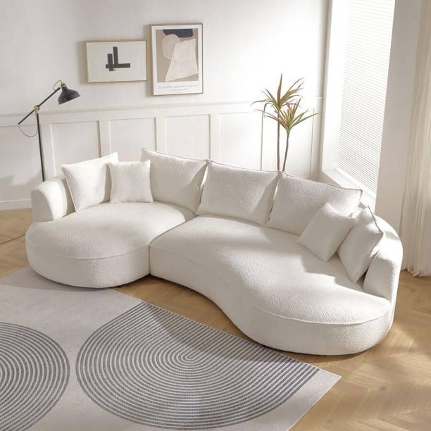 WOODEN TWIST Snowy Curved Luxurious Boucle Fabric 3 Seater Sofa with Soft Comfortable Cushion Fabric 3 Seater Sofa