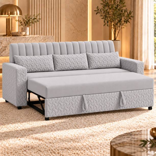 WAKESURE Premium Quality Velvet Fabric 3 Seater  Sofa