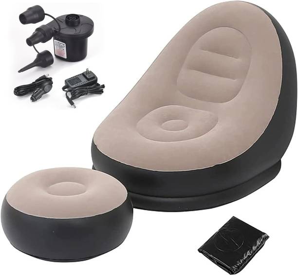 TRINETRAHUB Inflatable Sofa with Air Pump - Inflatable Sofa Couch Chair with Footstool Leatherette 2 Seater Inflatable Sofa