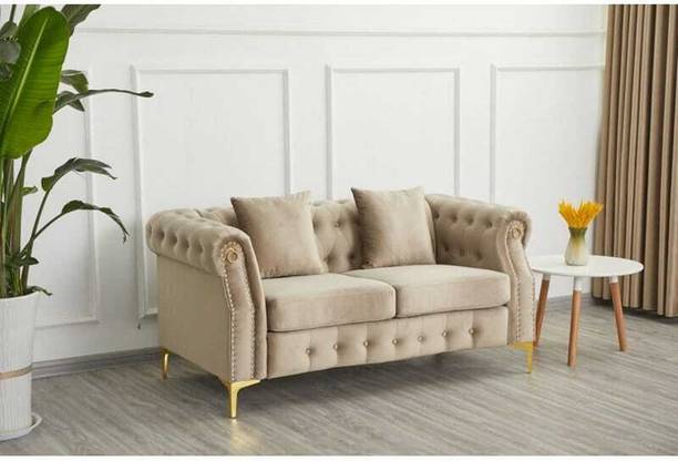 Soul Light Art Wooden velvet Sofa 2 Pillows living room sofa Loveseats Beige Half-leather 2 Seater  Sofa