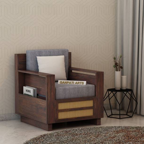 Ganpati Arts Premium Quality Sheesham Wood Sofa For Living Room with Cushion/1-Year Warranty/ Fabric 1 Seater  Sofa